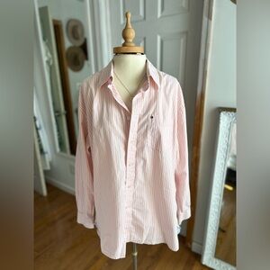 Vintage 90’s Tommy Hilfiger White & Pink Striped Button-Up Shirt Oversized Fit